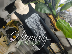 Harmony Elephant Print Black Tank Top LG-XL