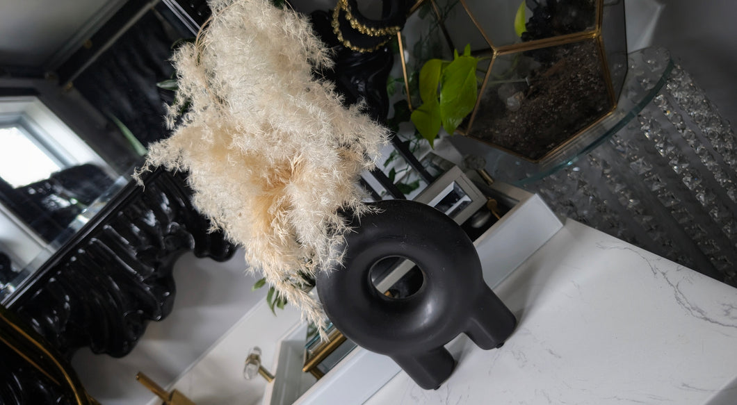 Pampas Grass Arrangement in Black Donut Vase
