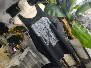 Harmony Elephant Print Black Tank Top LG-XL