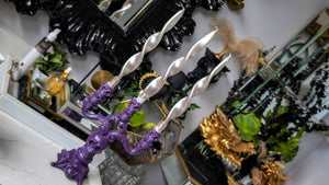Purple Gothic Skull Candelebra Candle Holder w/Candles