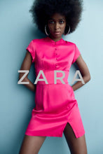 Load image into Gallery viewer, Zara Hot Pink Asian Silk Short Sleeve Dress SM NWT
