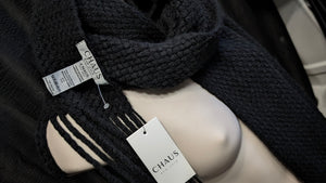 Chaus New York Black Waffle Knit Sweater Scarf NWT