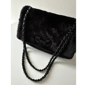 Nicole Miller Black Faux Fur Shoulder Purse