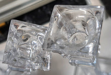 Load image into Gallery viewer, 10&quot; Glass Taper Candle Holders x2 (one has chip)
