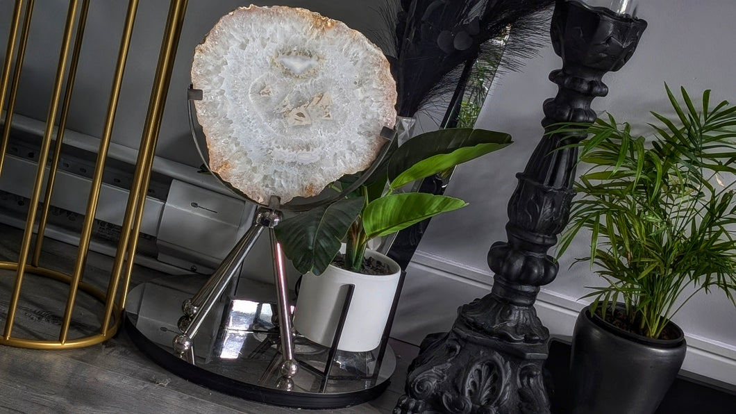 Stunning Druzy Agate Crystal Slab on Metal Stand