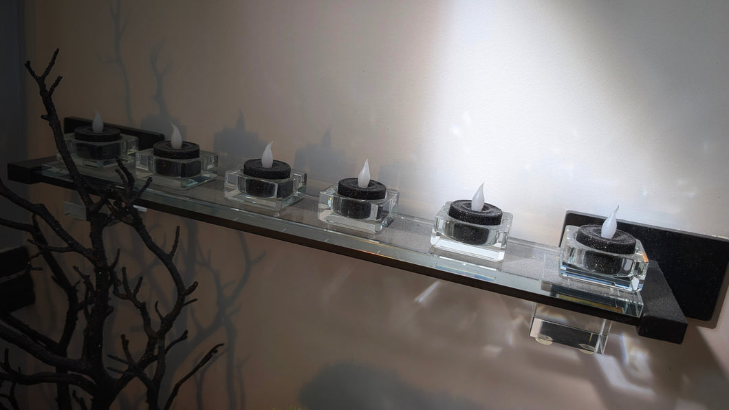 Crystal Candle Holder w/Black Glitter Tealites