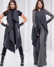 Load image into Gallery viewer, Long Black Pop Collar Asymmetrical Wool Vest LG-XXL
