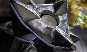 Chrome Geometric Star Candle Holder