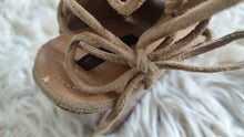 Load image into Gallery viewer, Tahari Suede Tie Back Open Toe Wedge Sandal Boots sz7
