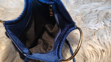 Load image into Gallery viewer, Madison West Royal Blue &amp; Gold Velvet Hoop Handle Purse (Possibly Vintage)
