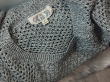 Load image into Gallery viewer, Pink Rose Grey Sheer Mesh Cable Knit Sweater MD
