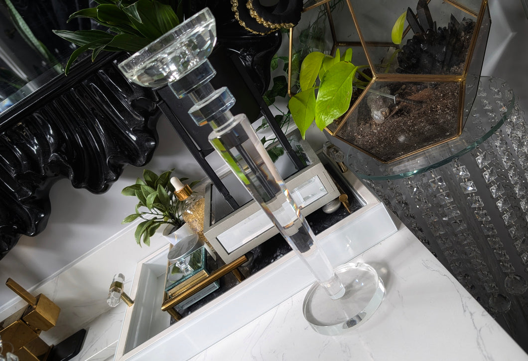 Tall Crystal Candle Holder & Mini Gold Triangular Terrarium