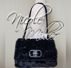 Nicole Miller Black Faux Fur Shoulder Purse