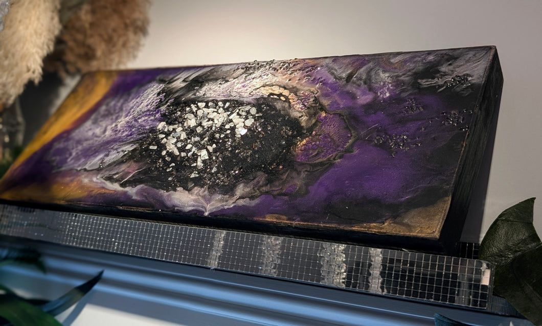 Wood Canvas Epoxy Resin Moonstone Crystal 