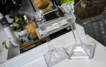Load image into Gallery viewer, 10&quot; Glass Taper Candle Holders x2 (one has chip)
