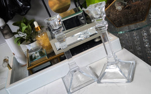 10" Glass Taper Candle Holders x2 (one has chip)