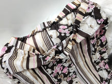 Load image into Gallery viewer, Floral Pinstriped Pink &amp; Brown Retro Godet Maxi Skirt LG
