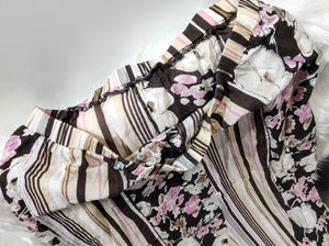 Floral Pinstriped Pink & Brown Retro Godet Maxi Skirt LG