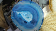Load image into Gallery viewer, 8&quot; Blue Brazilian Agate Quartz Crystal Slice w/Stand
