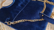 Load image into Gallery viewer, Madison West Royal Blue &amp; Gold Velvet Hoop Handle Purse (Possibly Vintage)
