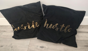 Black & Gold "Hustle" Velour Decor Pillows x2