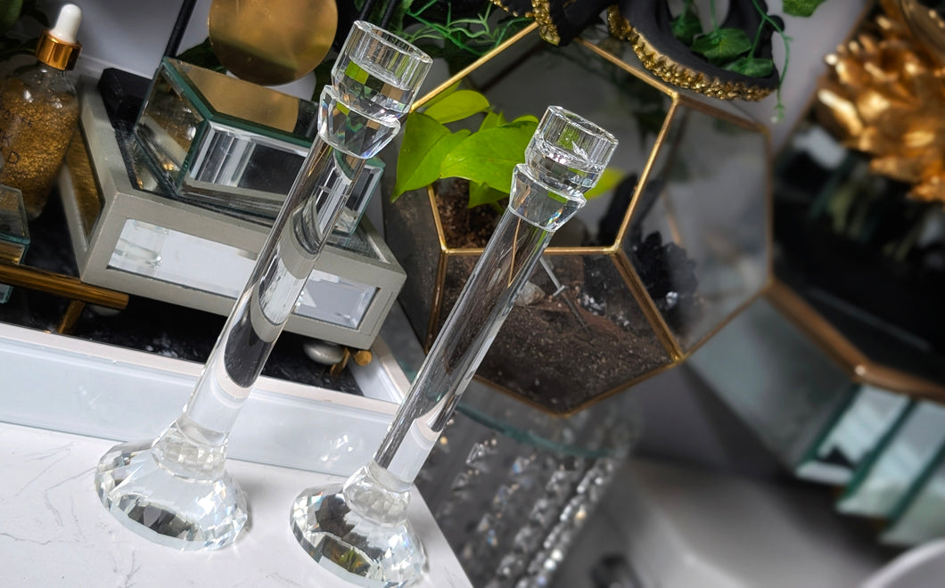 Crystal Taper Candle Holders x2