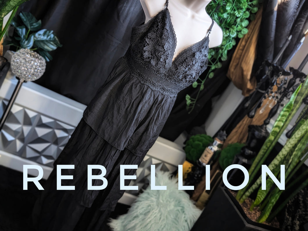 Rebellion Black Lace Ruffle Halter Maxi Dress XL