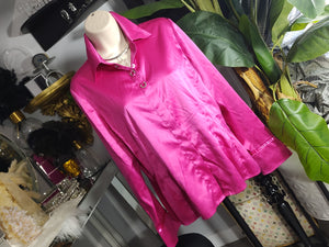 Lana Lee Hot Pink Satin Bling Dress Shirt sz10