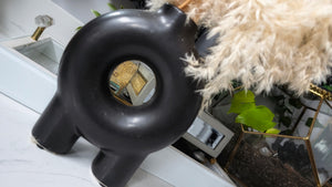 Pampas Grass Arrangement in Black Donut Vase
