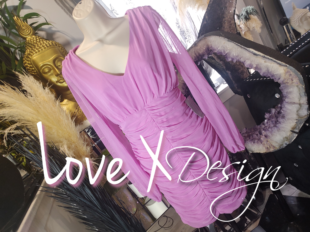 Love X Design Pink Rouched Sheer Sleeve Barbiecore Dress SM NWT