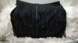 Divided by H&M Black Suede Tassel Mini Skirt sz8