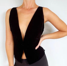 Load image into Gallery viewer, Zara Black Velour V-Neck Vest Crop Top XL
