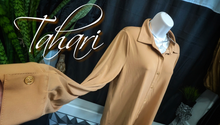 Load image into Gallery viewer, Tahari Caramel Silky Button Down Blouse LG NWT
