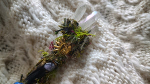 Amethyst & Quartz Crystal Moss Magical Witch Wizard Wand