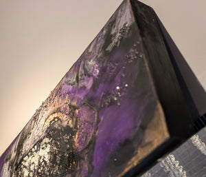 Wood Canvas Epoxy Resin Moonstone Crystal "SPACE" Art Piece