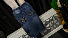 Load image into Gallery viewer, Rhinestone Stretch Artificial Denim Pencil Skirt XS-SM
