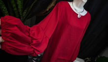 Load image into Gallery viewer, Pretty Garden Red Ruffle Sleeve Hi-Low Blouse Top LG
