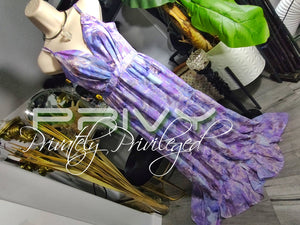 Privy Purple Floral Ruffle Halter Dress LG