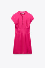 Load image into Gallery viewer, Zara Hot Pink Asian Silk Short Sleeve Dress SM NWT
