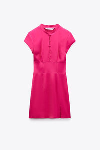 Zara Hot Pink Asian Silk Short Sleeve Dress SM NWT