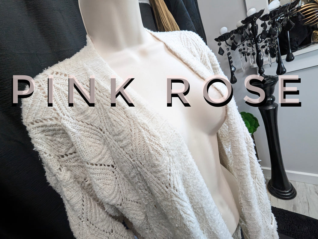 Pink Rose Shell Knit Ivory White Cardigan LG