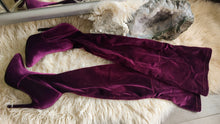 Load image into Gallery viewer, Camden Burgundy Velour Over Knee Boots sz7.5
