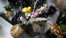 Load image into Gallery viewer, Asian Kanji Pottery Vase w/Artificial Pampas &amp; Flower Arrangement
