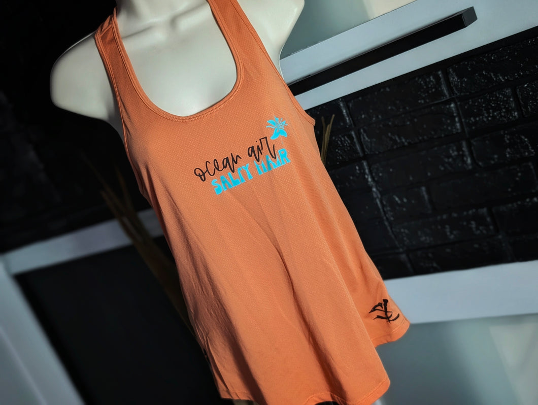 Salt Life Glitter Ocean Vibes Orange Tank Top MD