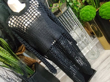 Load image into Gallery viewer, Black Mesh Chunky Knit Sweater Maxi Dress Cover Up LG-XL
