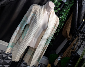 Eclipse Mint Ivory Mesh Cardigan Sweater LG