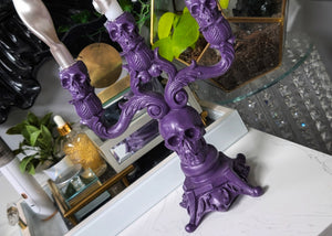 Purple Gothic Skull Candelebra Candle Holder w/Candles
