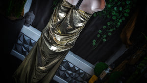 Refuge Gold Rouched Side Slit Dress LG NEW