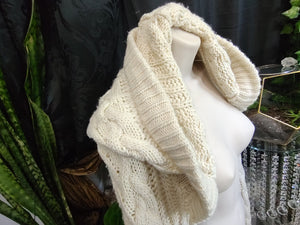 Ivory White Cable Knit Long Oversize Hood Scarf