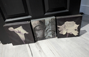 White & Black Flower & Buddha Canvas Wall Art (3pcs)